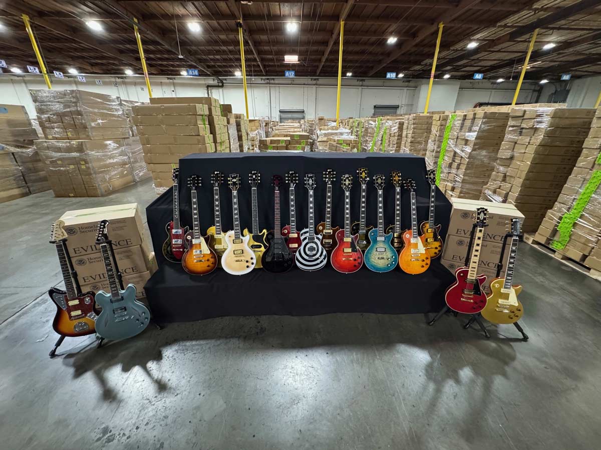 Fake Gibson Guitars Seized by U.S. Homeland Security Investigations. Photo: Mani Albrecht, Audio Visual Production Specialist U.S. Customs and Border Protection Office of Public Affairs